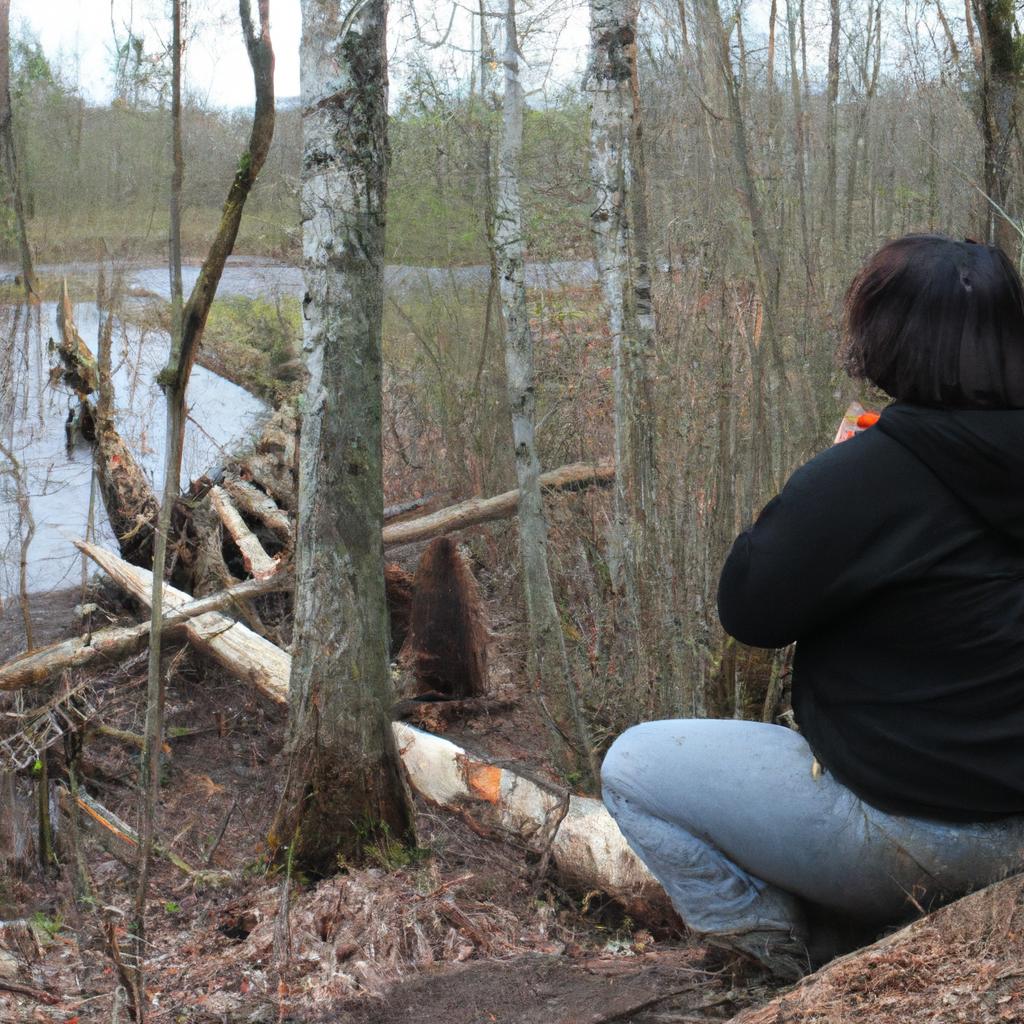 Person observing beavers in nature