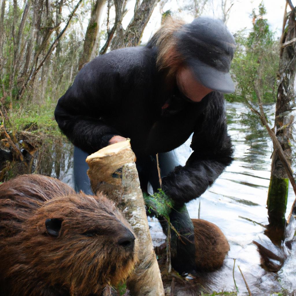 Person studying beavers in Scotland