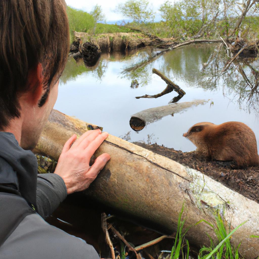 Person observing Scottish beavers