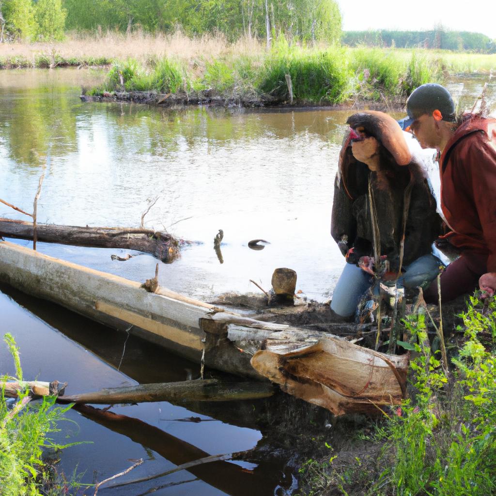 Man and woman observing beavers
