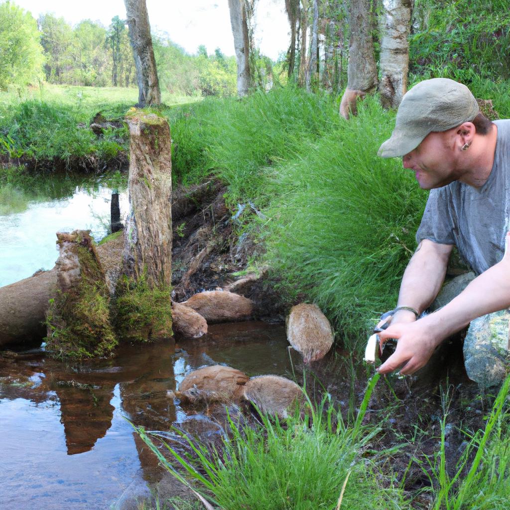 Man observing Scottish beavers gestation