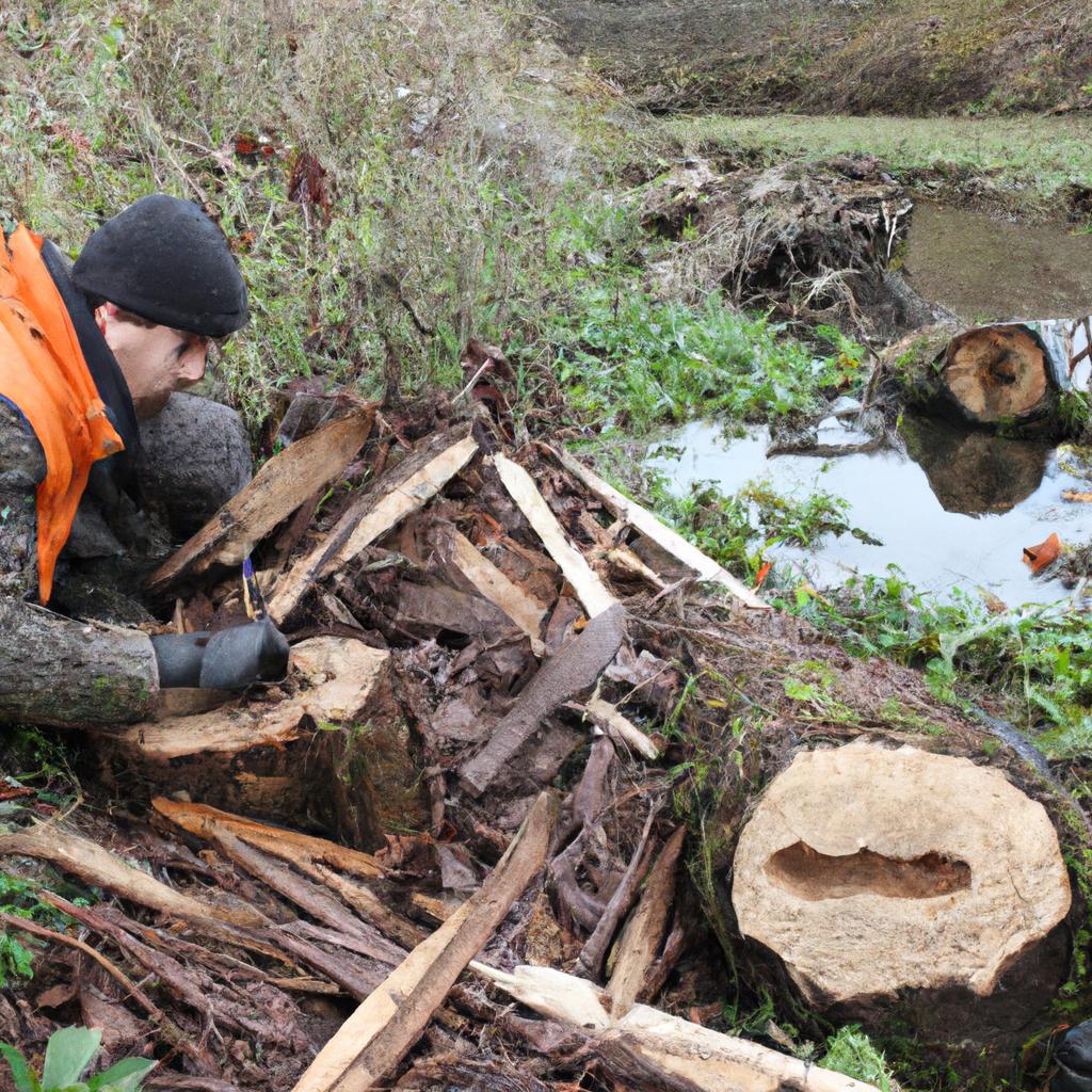 Person studying beaver habitat destruction