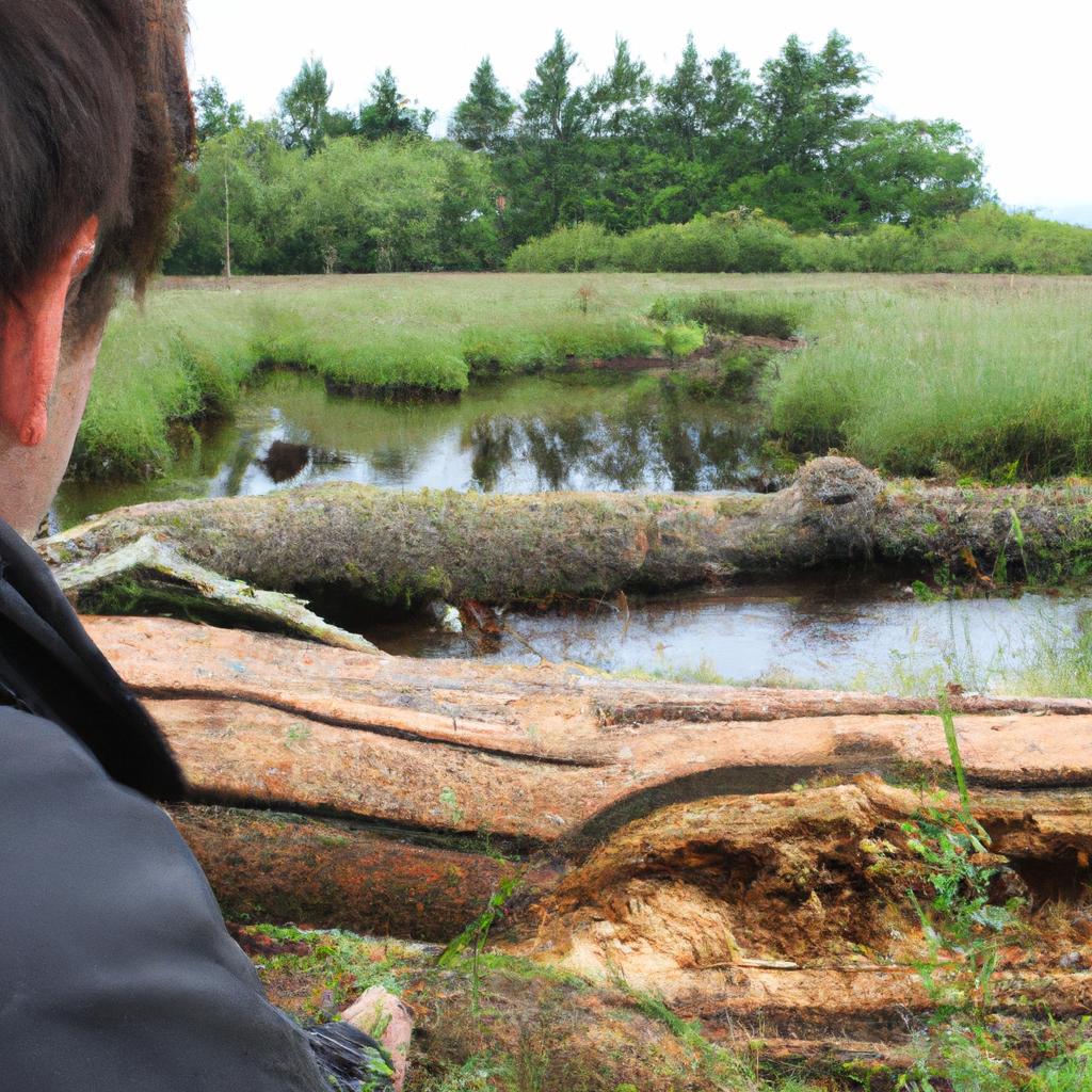 Person observing Scottish beavers' habitat