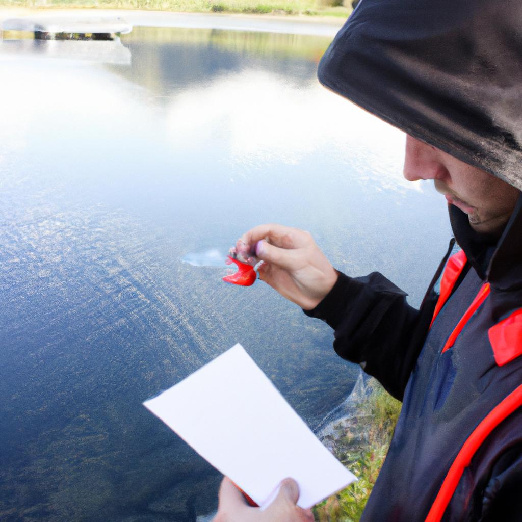Person collecting water samples for analysis